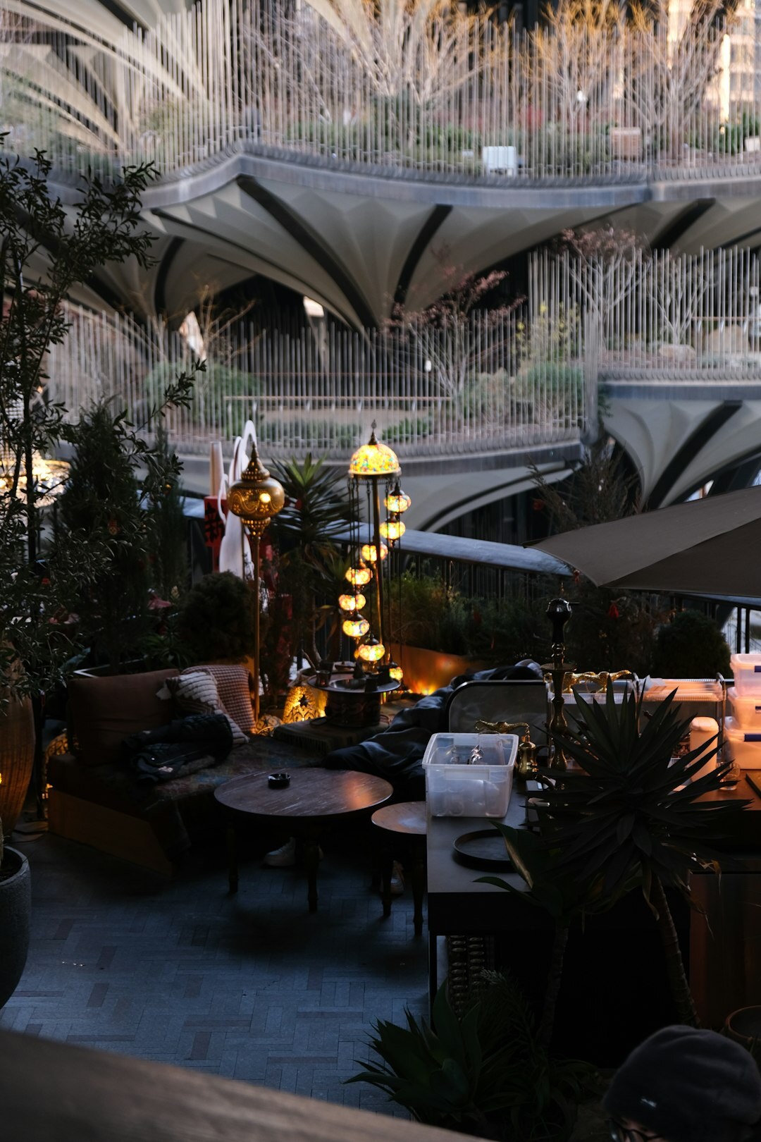 balcony seating area with plants